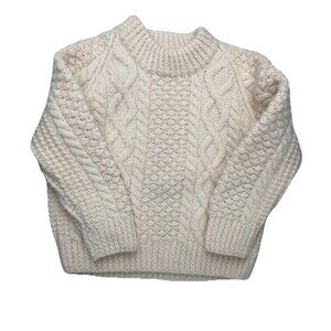 Blarney Woolen Mills Irish Hand Knit Wool Ivory Youth Sweater